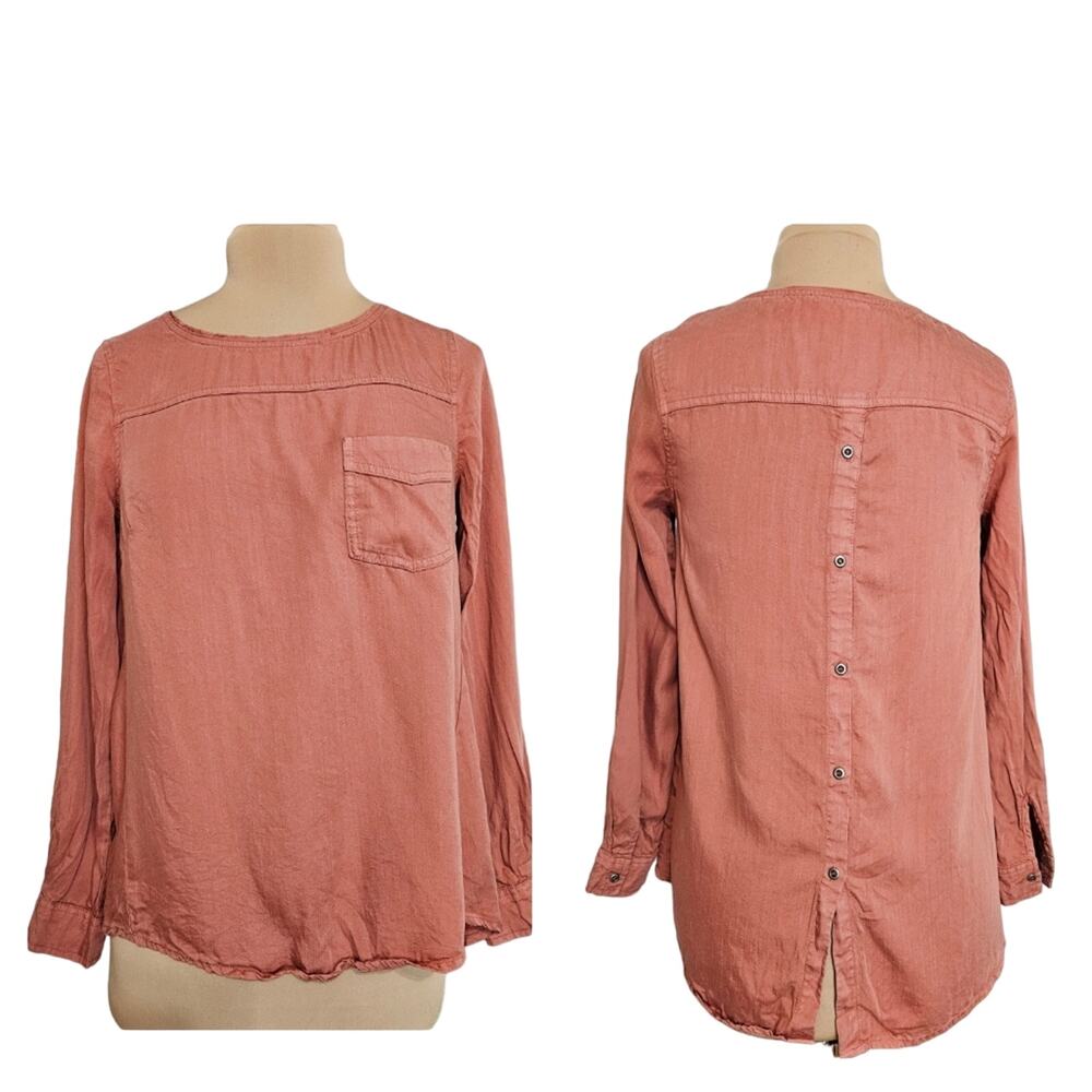 Love 8 for Versona Top XS High Low Tunic Chest Pocket Back Button Blouse Relaxed